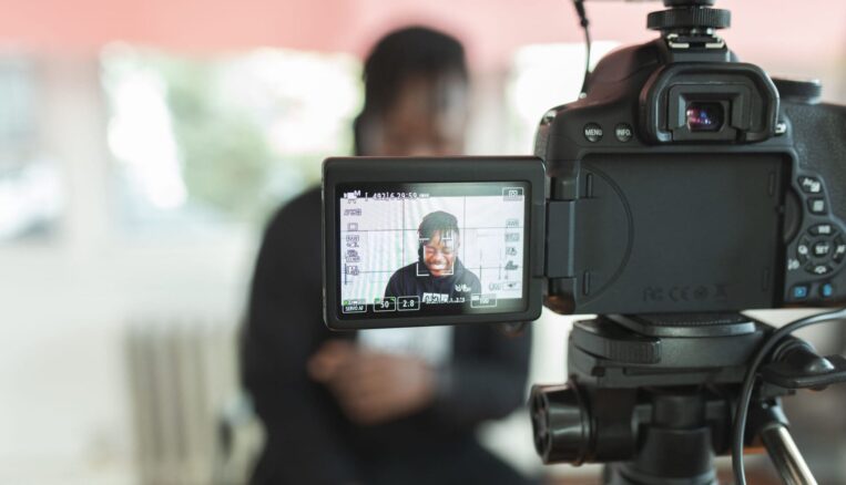 camera recording a man talking
